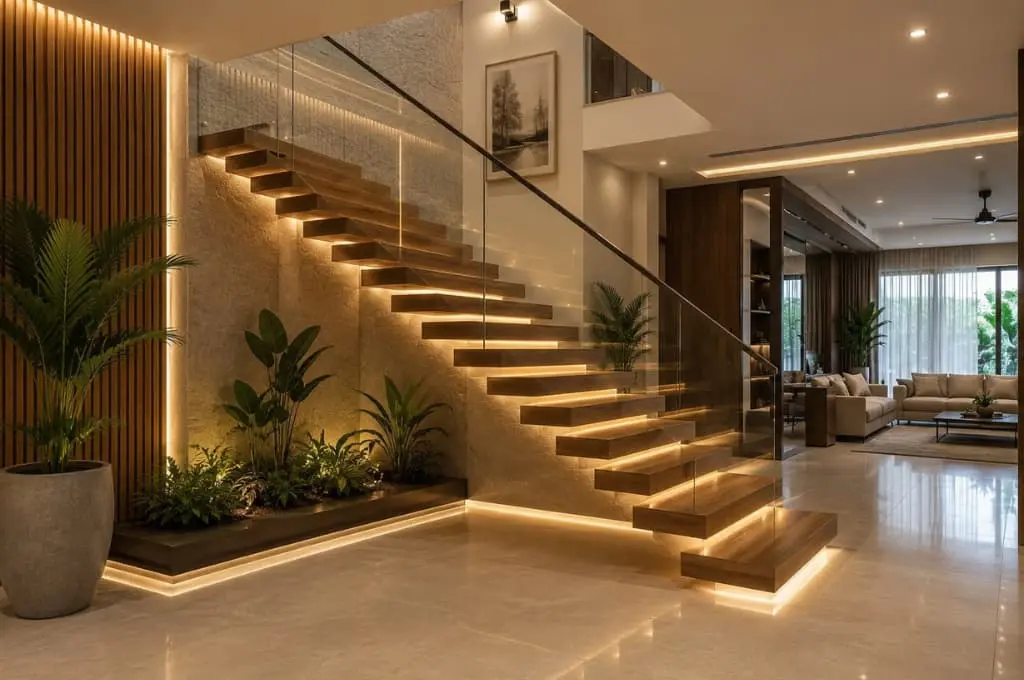 floating wooden staircase