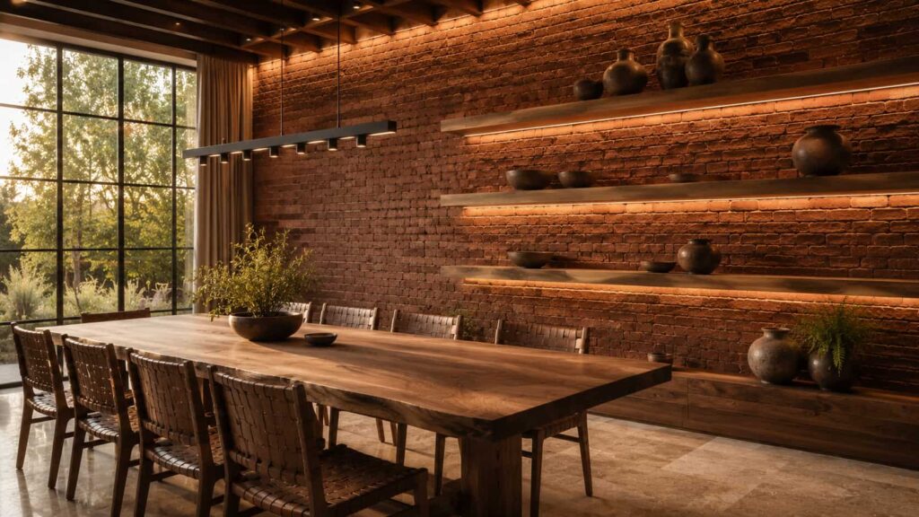 brick red rustic accent wall