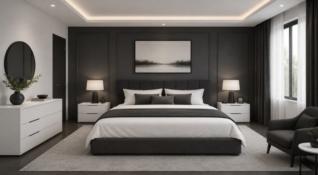 Charcoal Grey and White