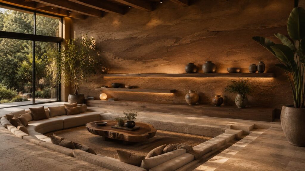 earthy brown natural living room