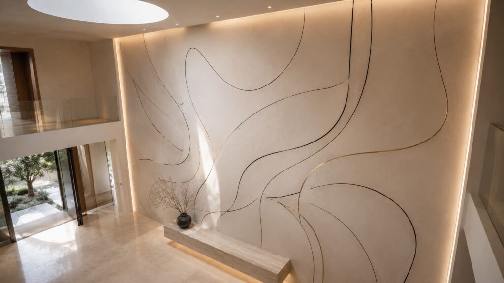 minimal line art feature wall