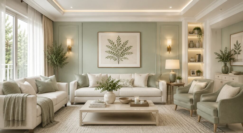 sage green and cream