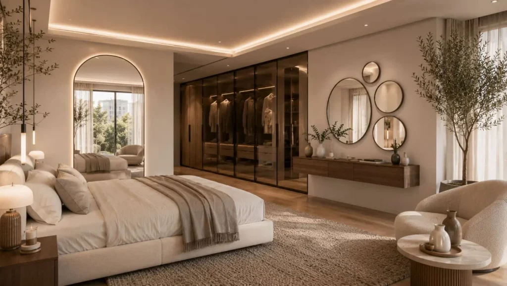 bedroom interior design with mirrors