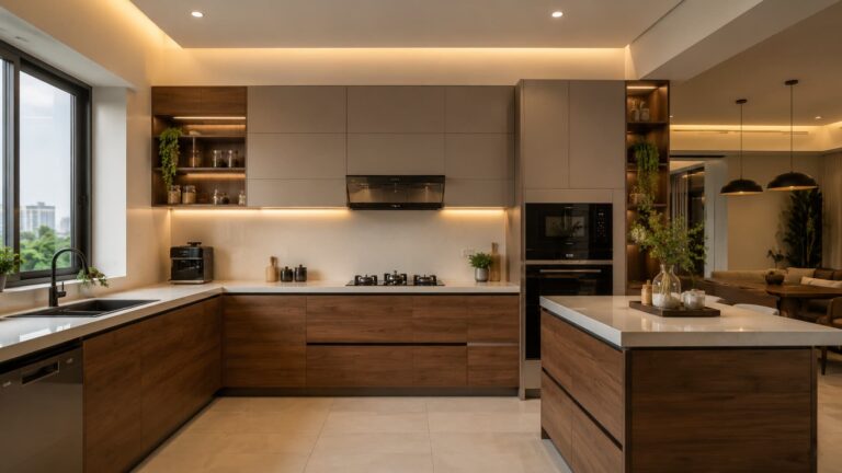 Modern modular kitchen with plywood cabinets