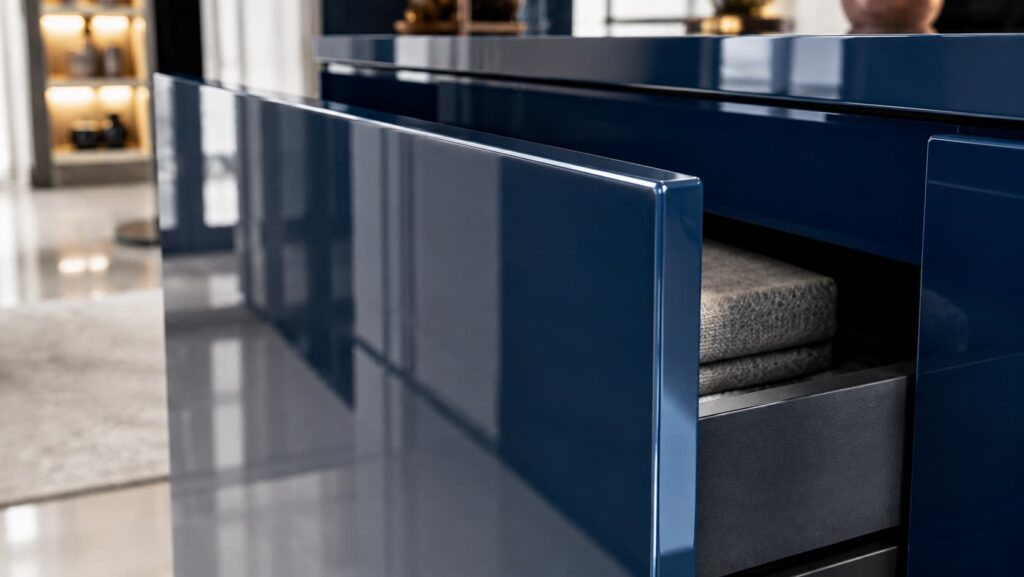 PMMA acrylic edge banding on glossy premium furniture