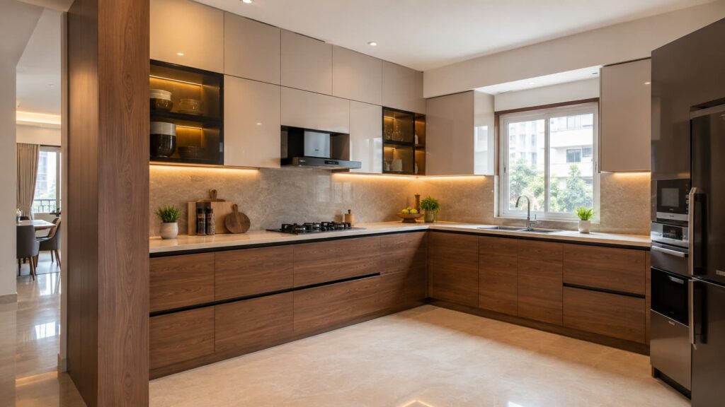 Modern L-shaped modular kitchen design for Indian homes