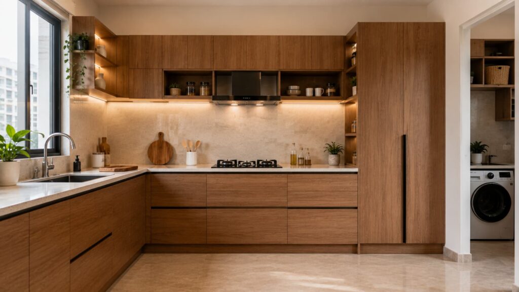 Modular kitchen cabinet zones with different moisture exposure levels