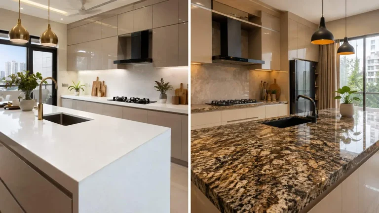 Quartz vs granite kitchen countertop comparison in Bangalore