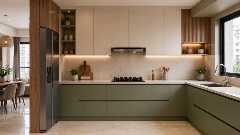 Two-tone L-shaped modular kitchen design