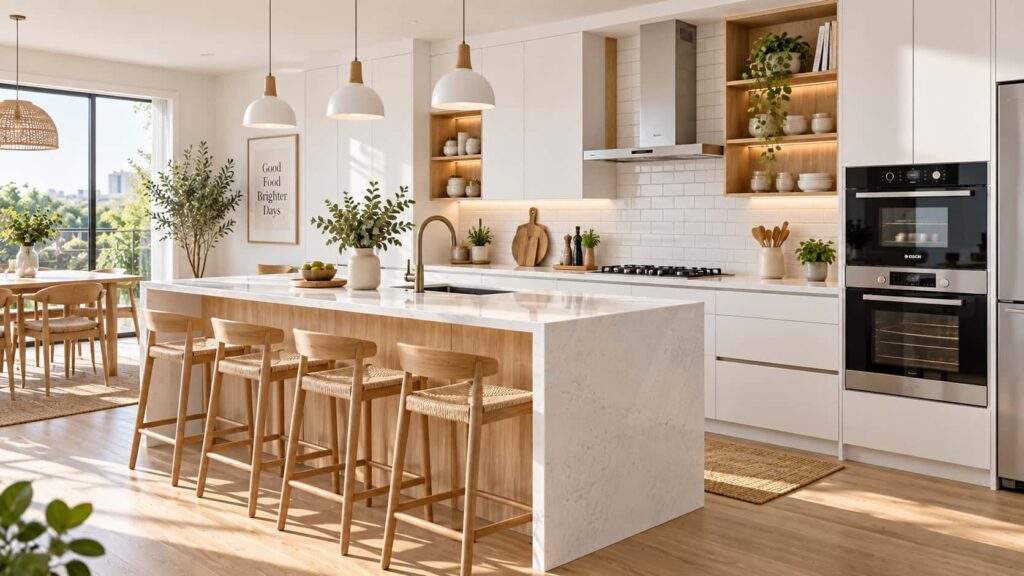 Compact U-shaped modular kitchen designed for a modern apartment